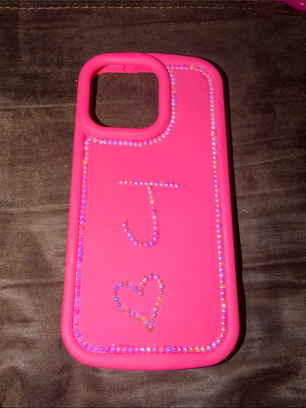 Pink Rhinestone iPhone Case with Heart and Initial